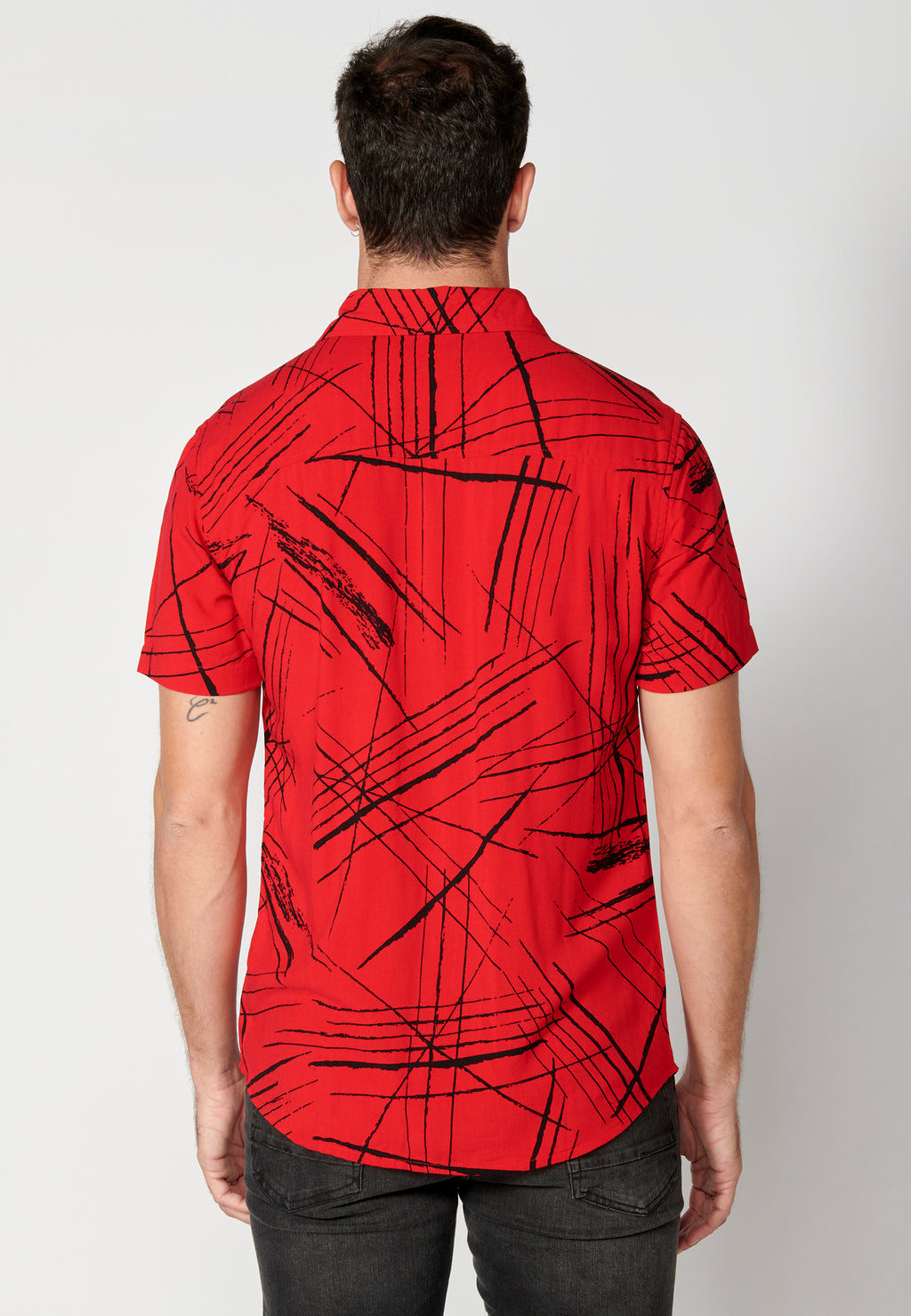 Red men's short sleeve viscose tropical print shirt - Koroshi 2311CC40