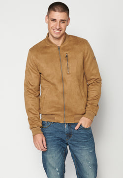 Bomber da uomo a maniche lunghe effetto scamosciato color cammello - Koroshi 2311JA02