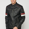 Synthetic leather jacket with mandarin collar and details on the arms for men | Casual Clothing