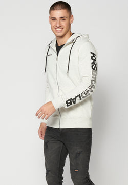 Ecru men's long-sleeved zip-up hooded sweatshirt jacket - Koroshi 2311JA75