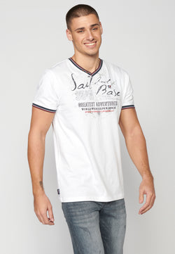 White men's printed V-neck short sleeve t-shirt - Koroshi 2311MC04