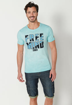 T-shirt col rond imprimé manches courtes homme bleu - Koroshi 2311MC16