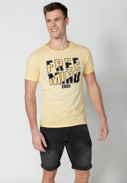 T-shirt col rond imprimé manches courtes homme jaune - Koroshi 2311MC16