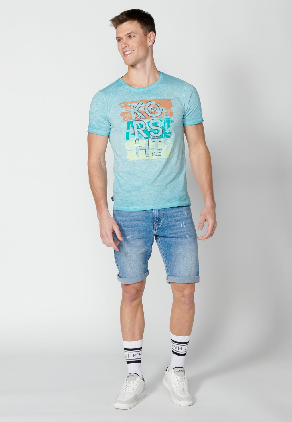 Mint men's printed round neck short sleeve t-shirt - Koroshi 2311MC29