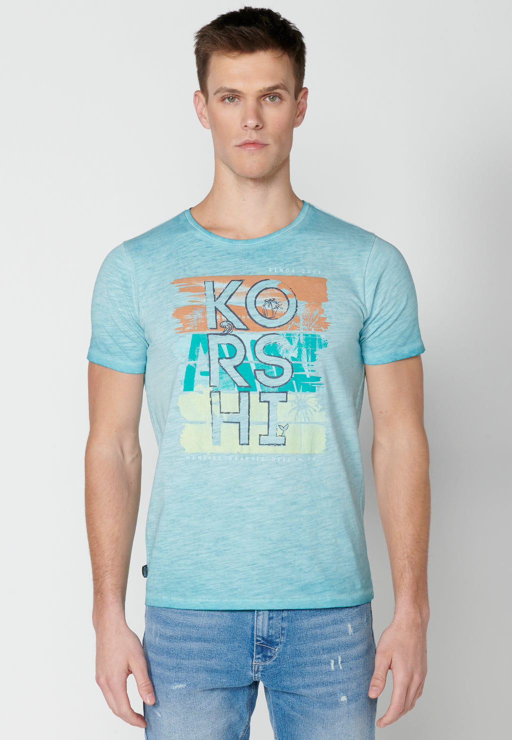 Mint men's printed round neck short sleeve t-shirt - Koroshi 2311MC29