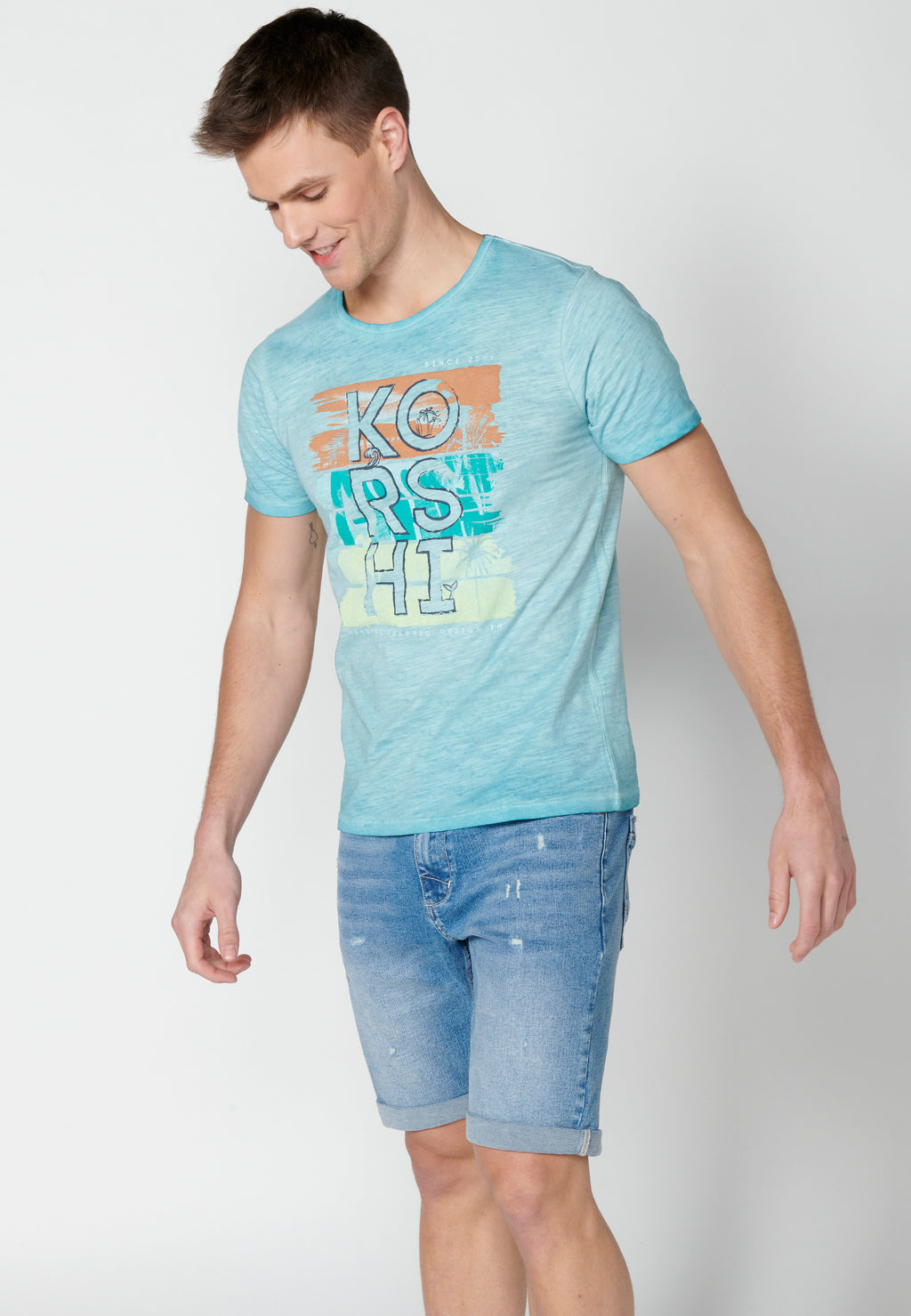 Mint men's printed round neck short sleeve t-shirt - Koroshi 2311MC29