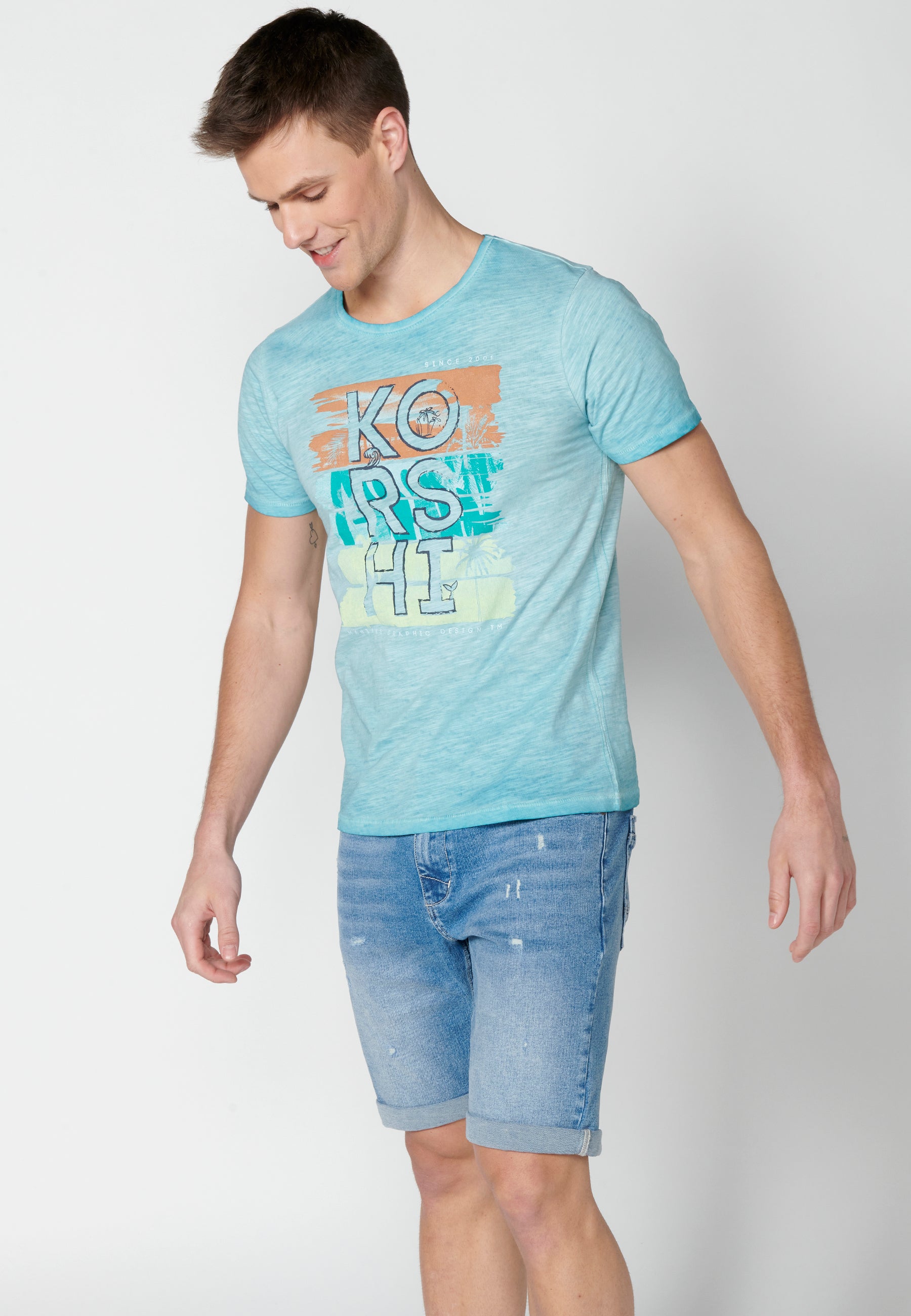 Mint men's printed round neck short sleeve t-shirt - Koroshi 2311MC29