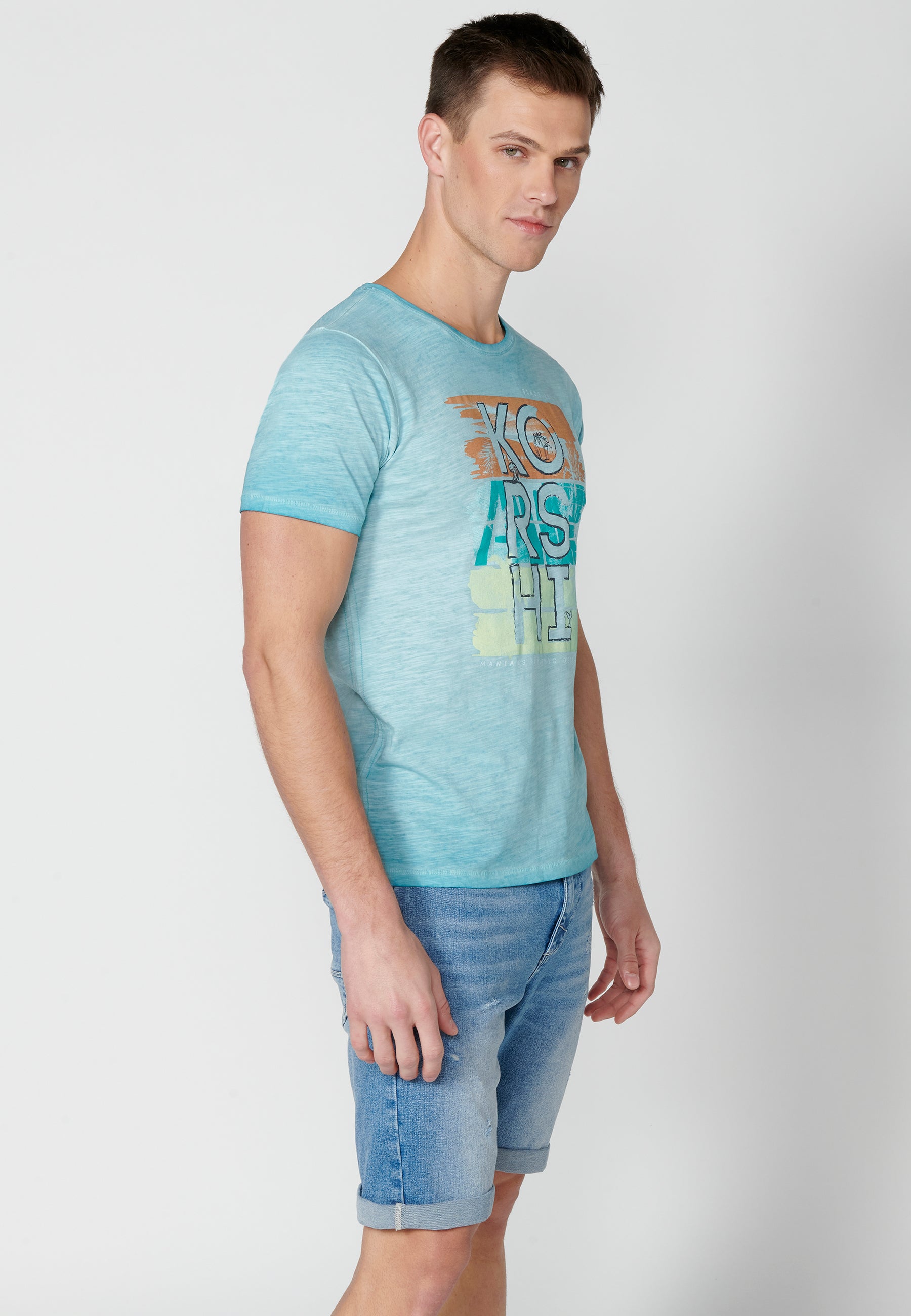 Mint men's printed round neck short sleeve t-shirt - Koroshi 2311MC29