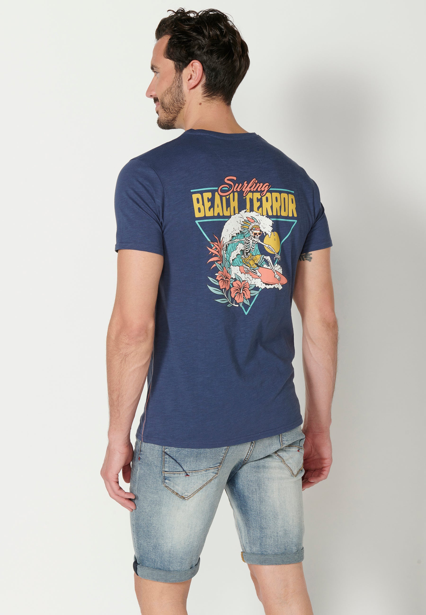 Camiseta manga corta cuello redondo bolsillo etnico hombre indigo - Koroshi 2311MC46
