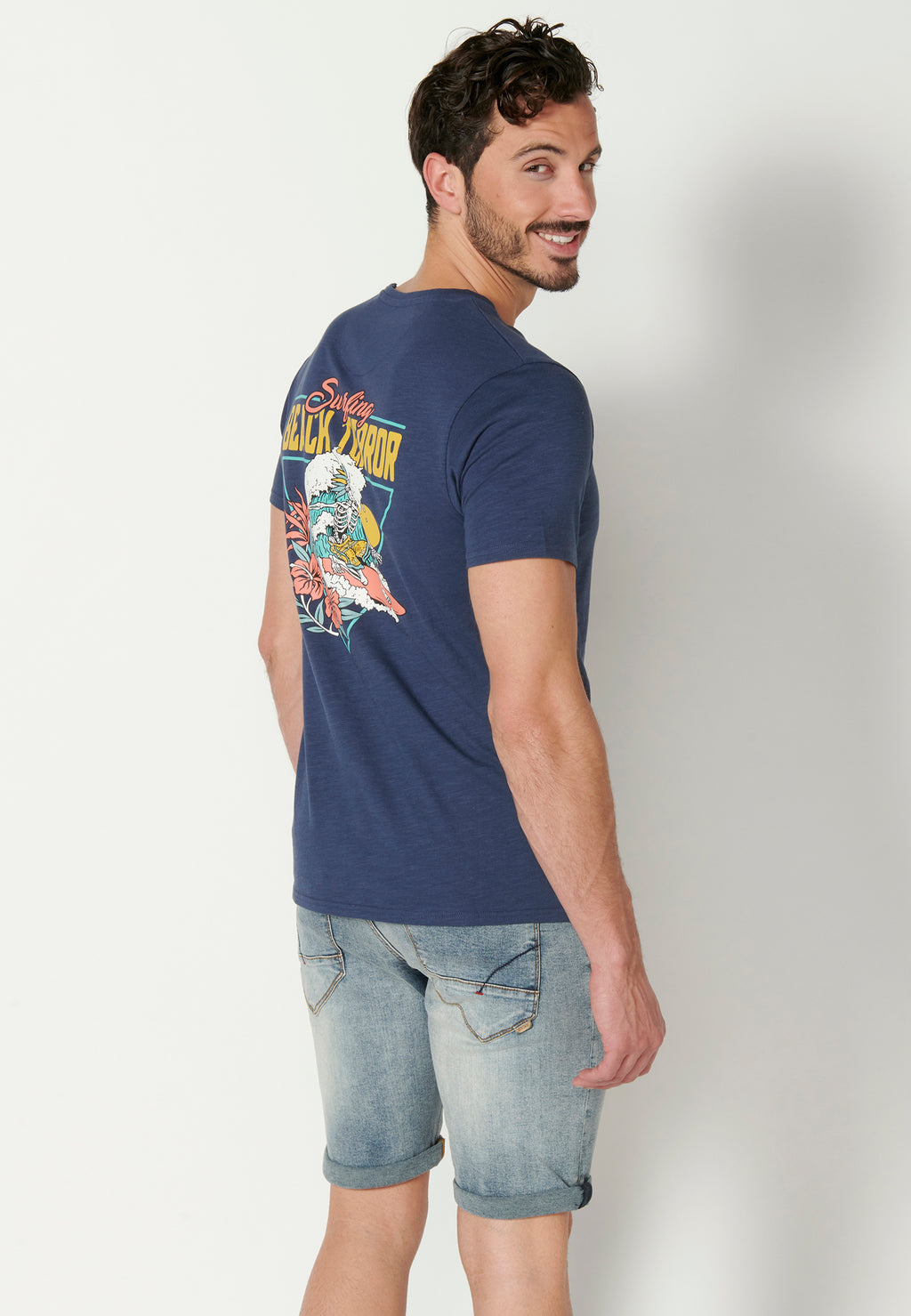 Camiseta manga corta cuello redondo bolsillo etnico hombre indigo - Koroshi 2311MC46
