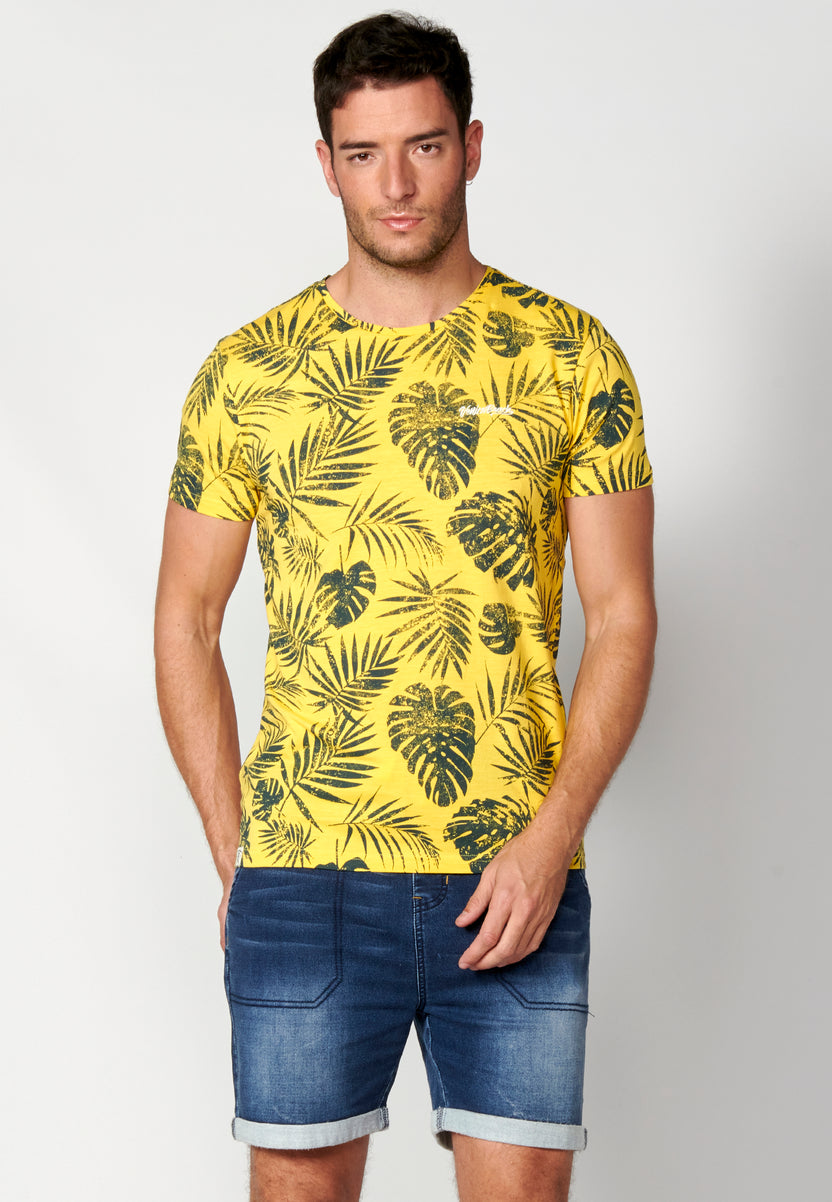 Camiseta manga corta cuello redondo estampado tropical hombre amarilla - Koroshi 2311MC59