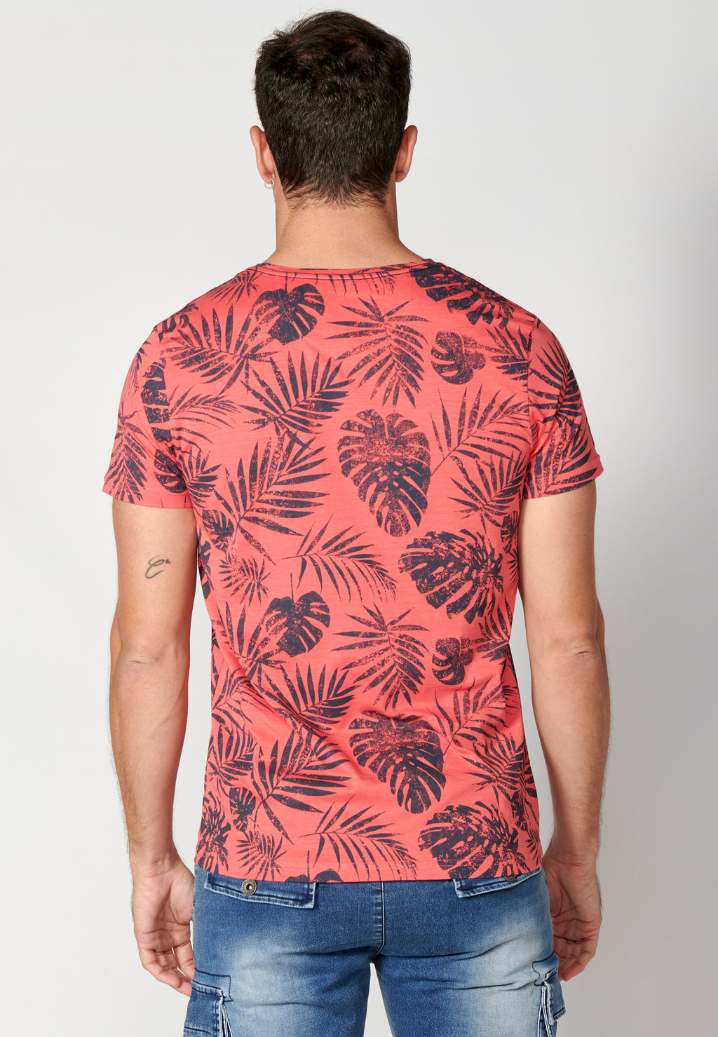 Camiseta manga corta cuello redondo estampado tropical hombre coral - Koroshi 2311MC59