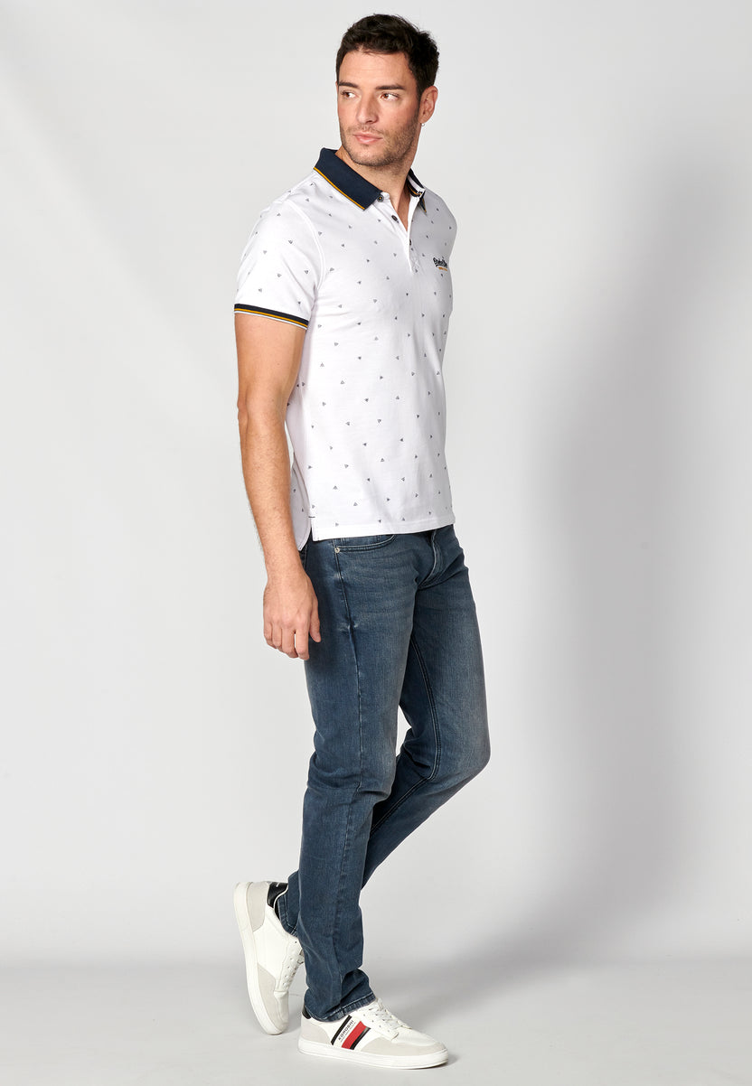 Polo bianca da uomo con colletto a camicia a maniche corte stampata - Koroshi 2311PC04