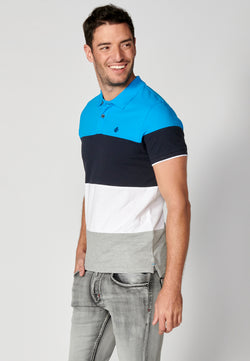 Polo homme bleu manches courtes col chemise rayé - Koroshi 2311PC21