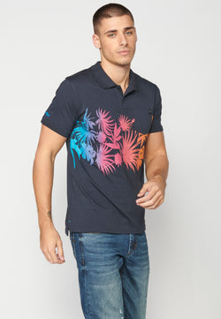 Polo manches courtes col chemise imprimé tropical homme marine - Koroshi 2311PC28