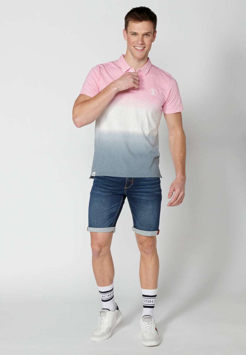 Kurzärmliges Herren-Poloshirt mit Hemdkragen in rosa Farbverlauf – Koroshi 2311PC30