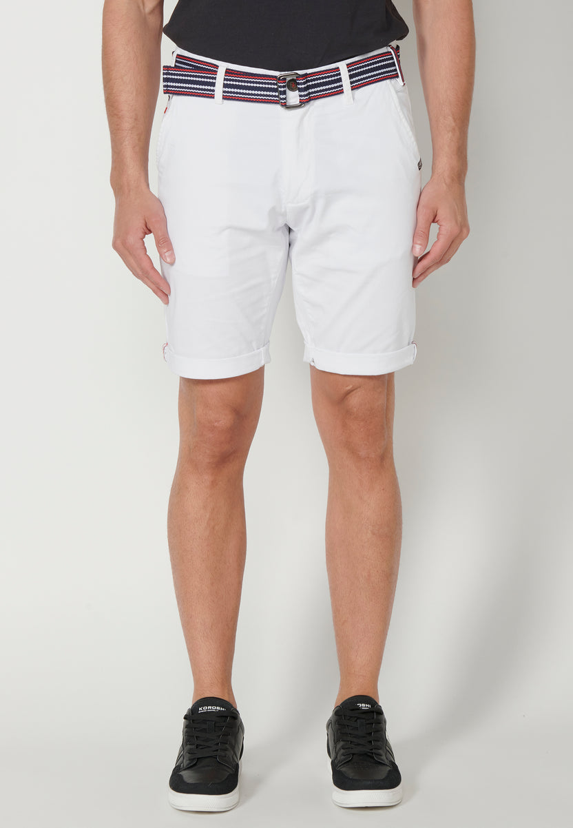Bermuda chinois avec ceinture marinière à revers pour homme en blanc - Koroshi 2311PS07