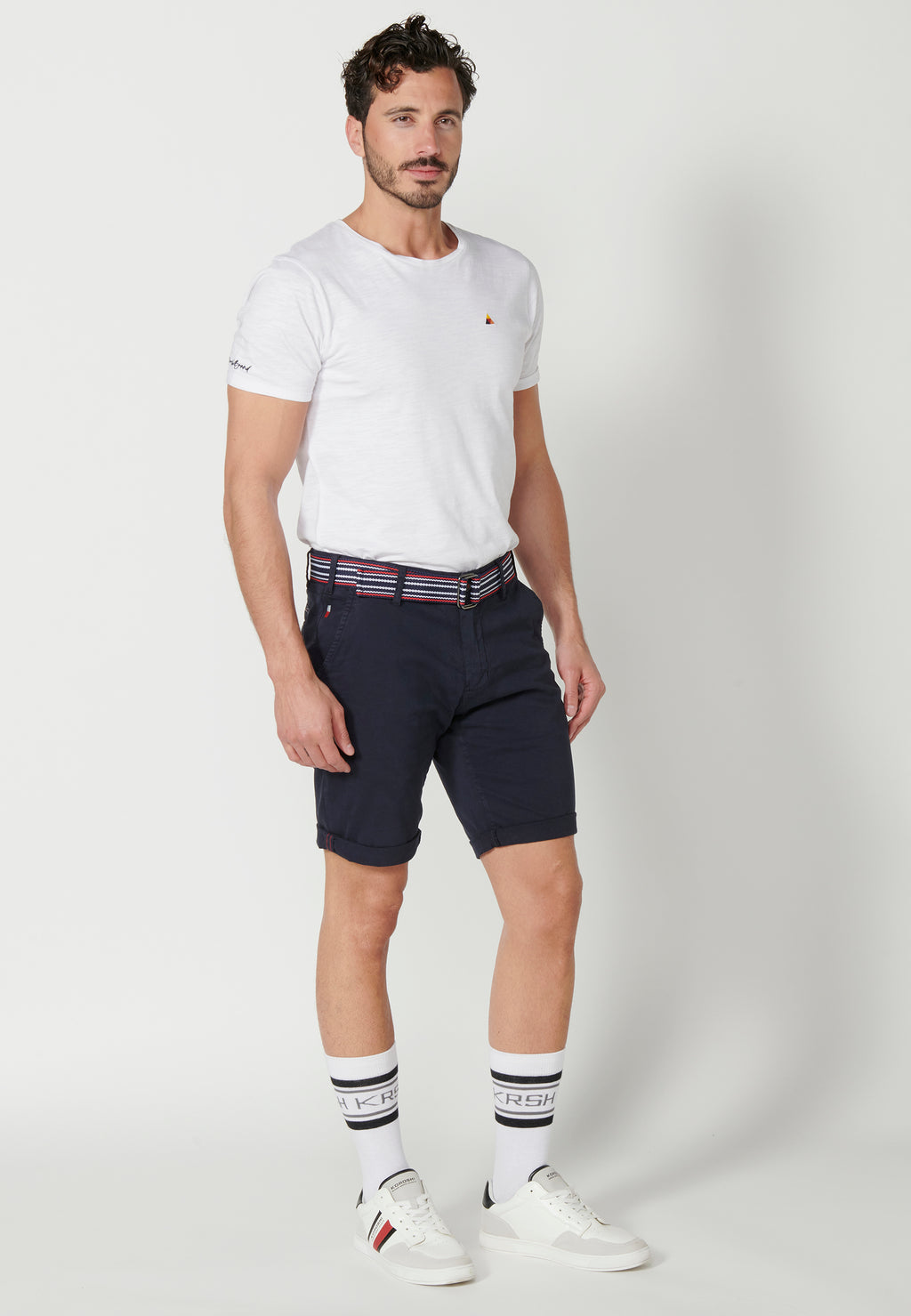 Bermuda shorts with turn-finish sailor belt for men navy - Koroshi 2311PS07