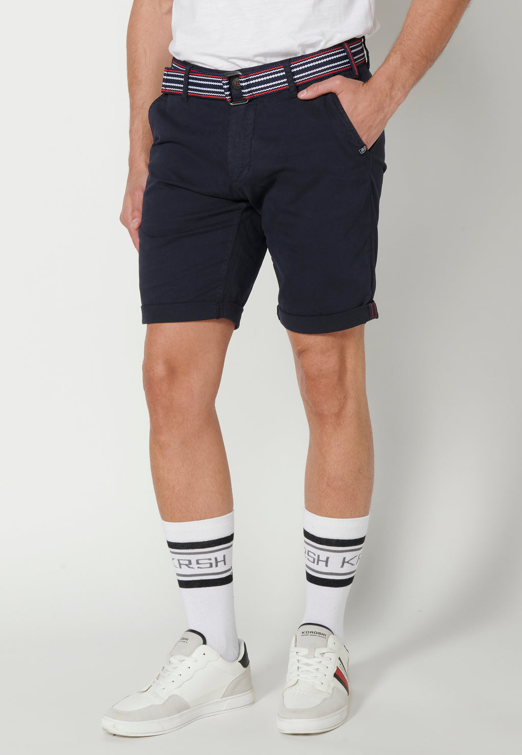 Bermuda shorts with turn-finish sailor belt for men navy - Koroshi 2311PS07