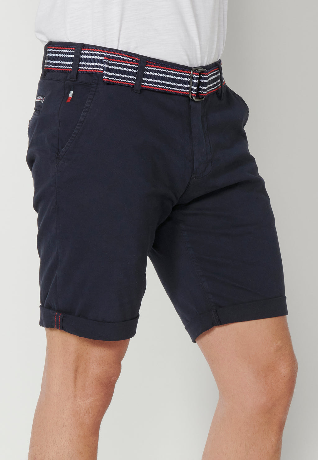 Bermuda shorts with turn-finish sailor belt for men navy - Koroshi 2311PS07