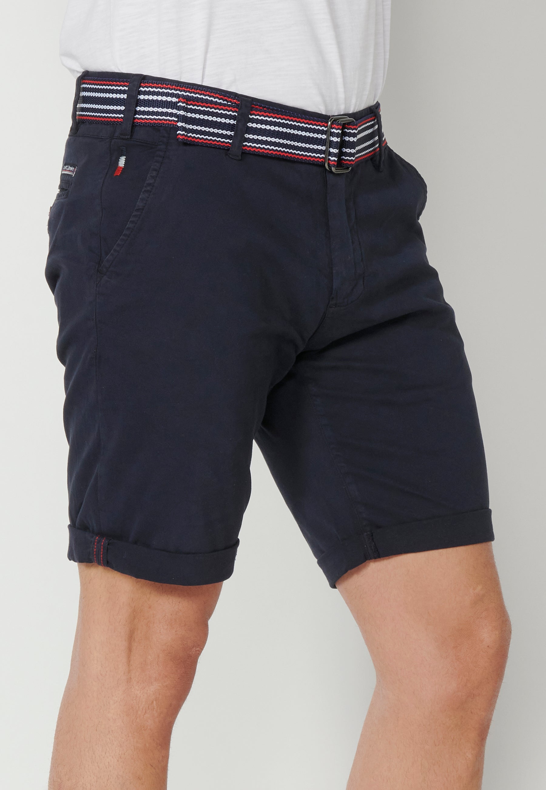 Bermuda shorts with turn-finish sailor belt for men navy - Koroshi 2311PS07