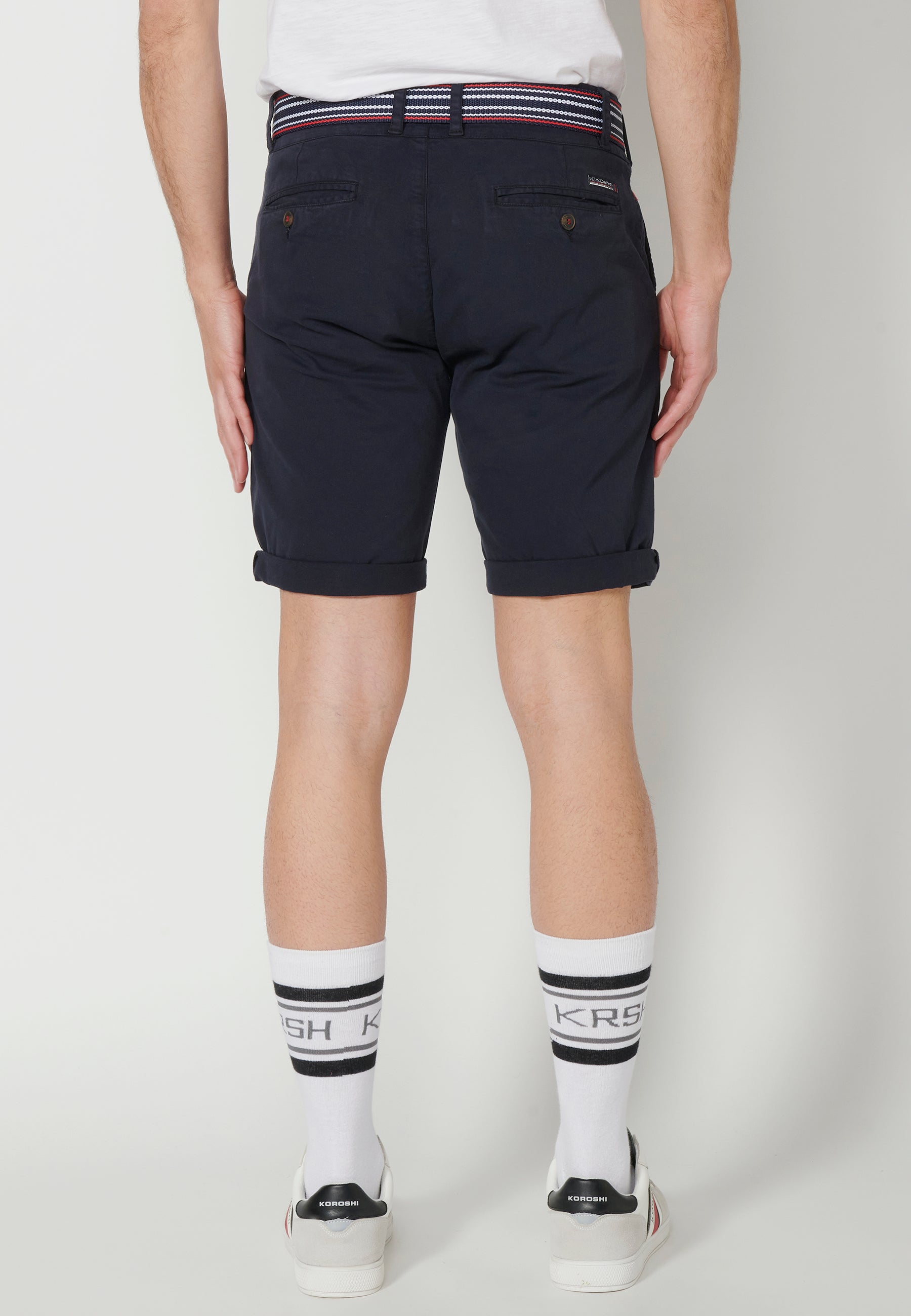 Bermuda shorts with turn-finish sailor belt for men navy - Koroshi 2311PS07