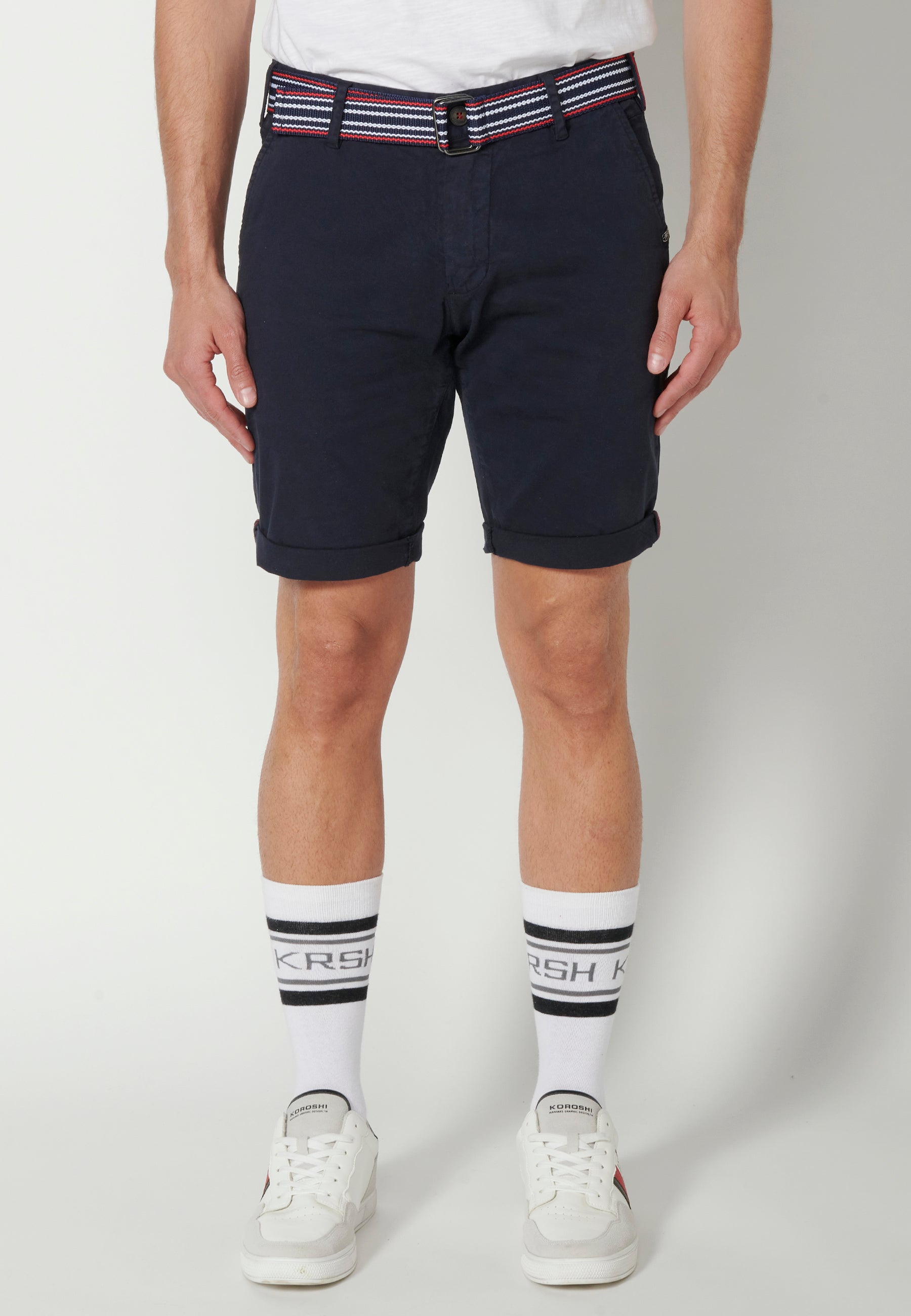 Bermuda shorts with turn-finish sailor belt for men navy - Koroshi 2311PS07