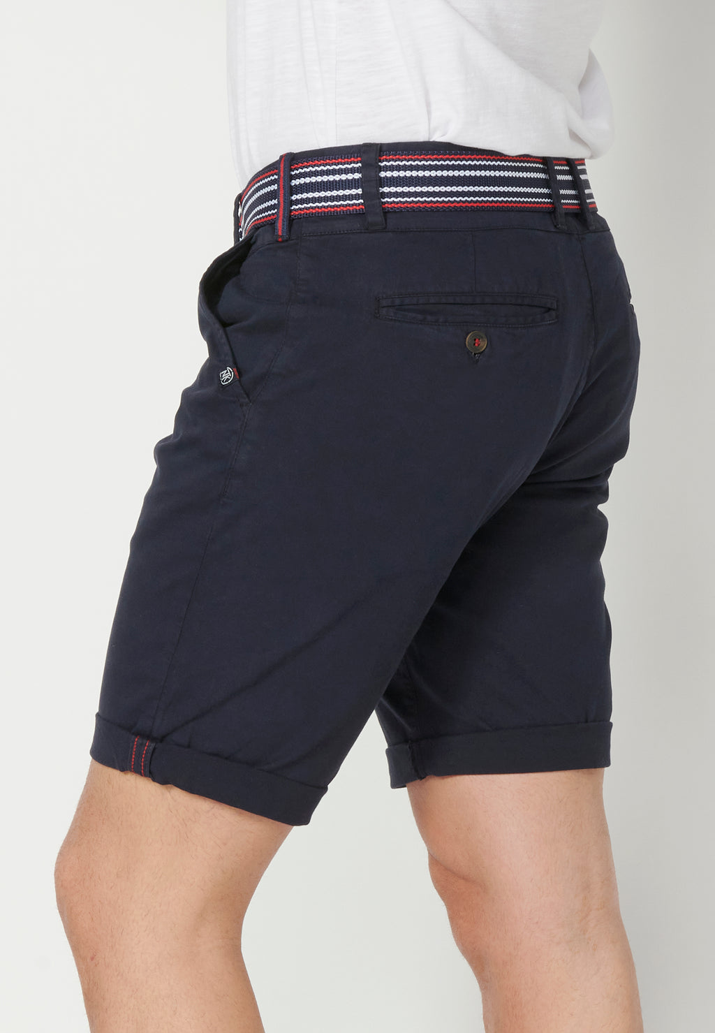 Bermuda shorts with turn-finish sailor belt for men navy - Koroshi 2311PS07