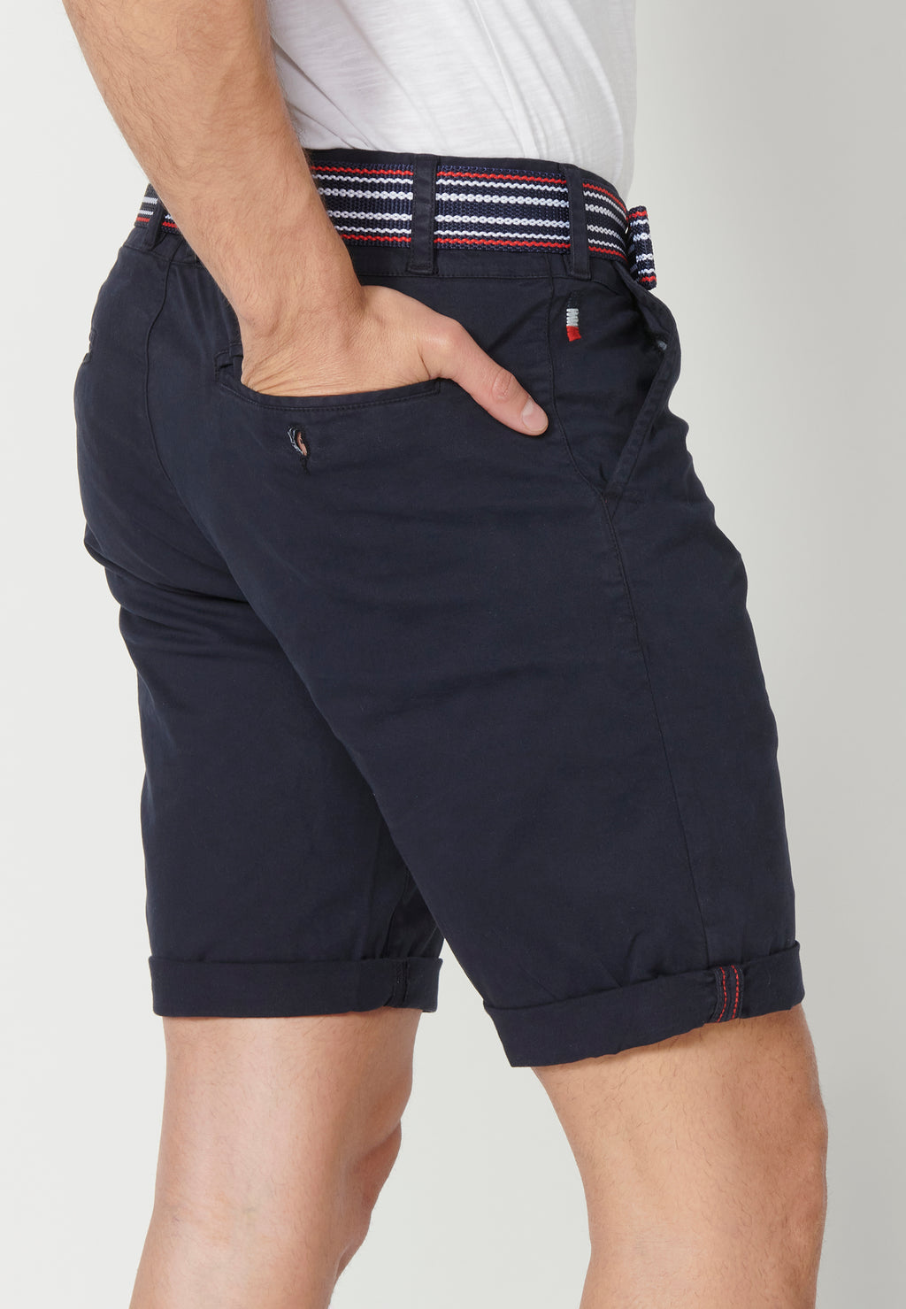 Bermuda shorts with turn-finish sailor belt for men navy - Koroshi 2311PS07