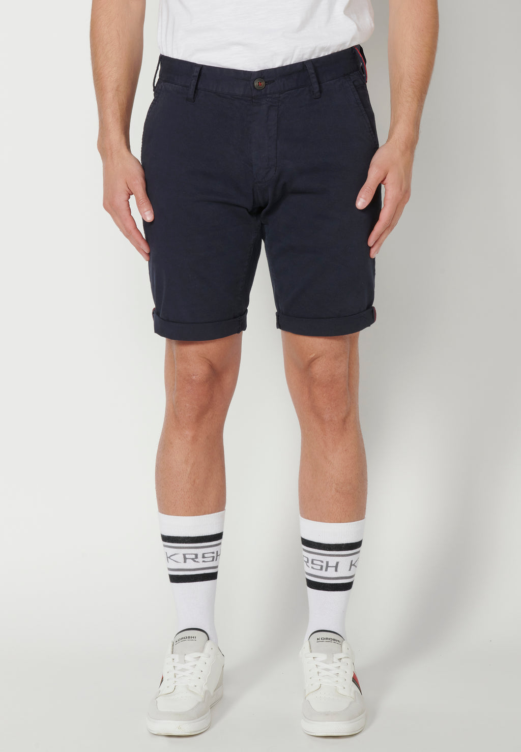 Bermuda shorts with turn-finish sailor belt for men navy - Koroshi 2311PS07
