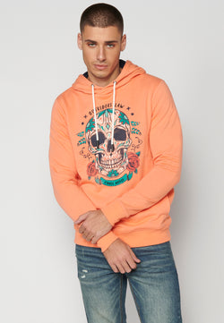 Salmon long sleeve skull printed hoodie for men - Koroshi 2311SU17