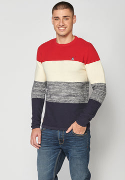 Men's red long sleeve striped round neck knitted sweater - Koroshi 2311TR01