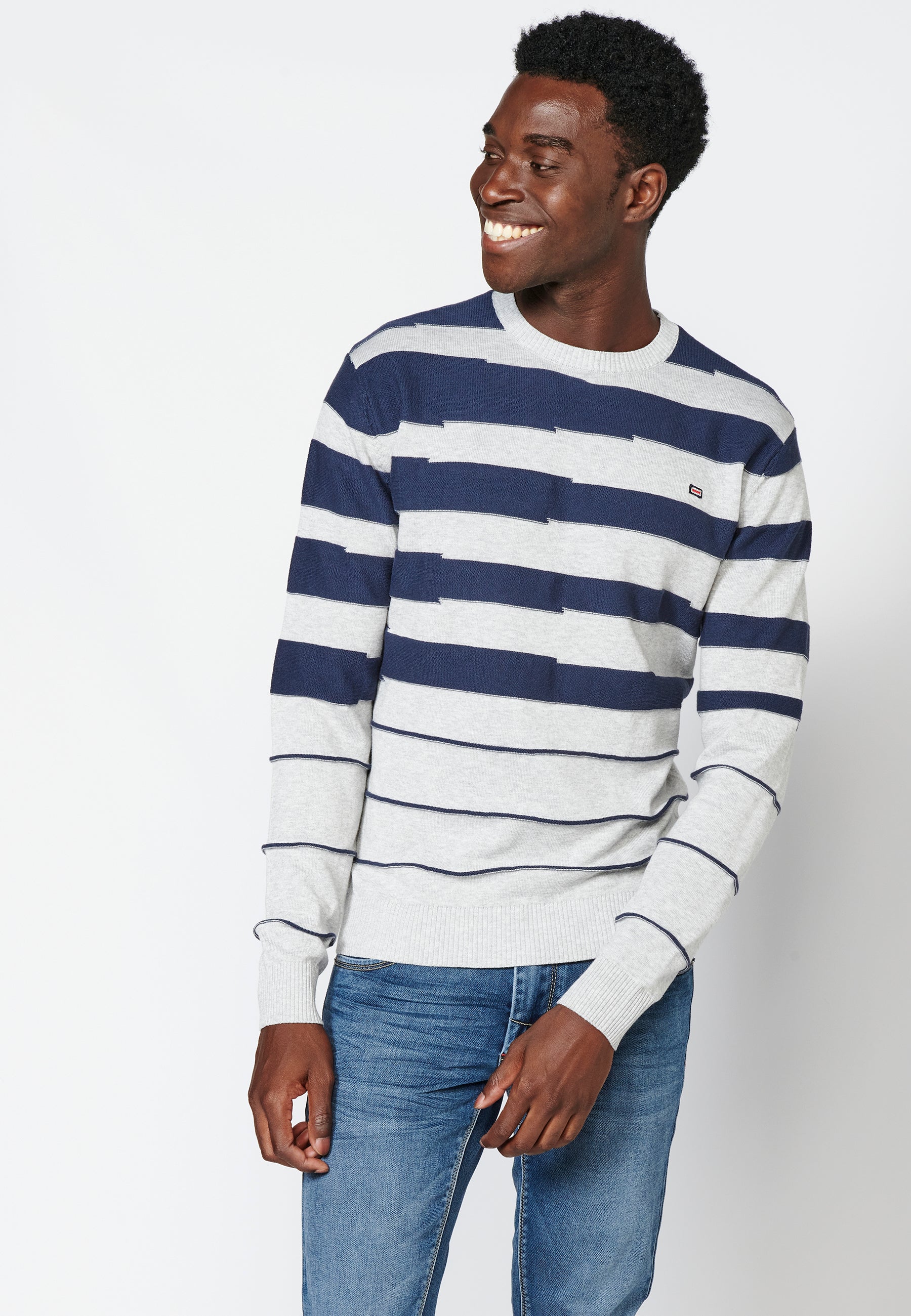 Gestreifter Langarm-Baumwollpullover für Herren