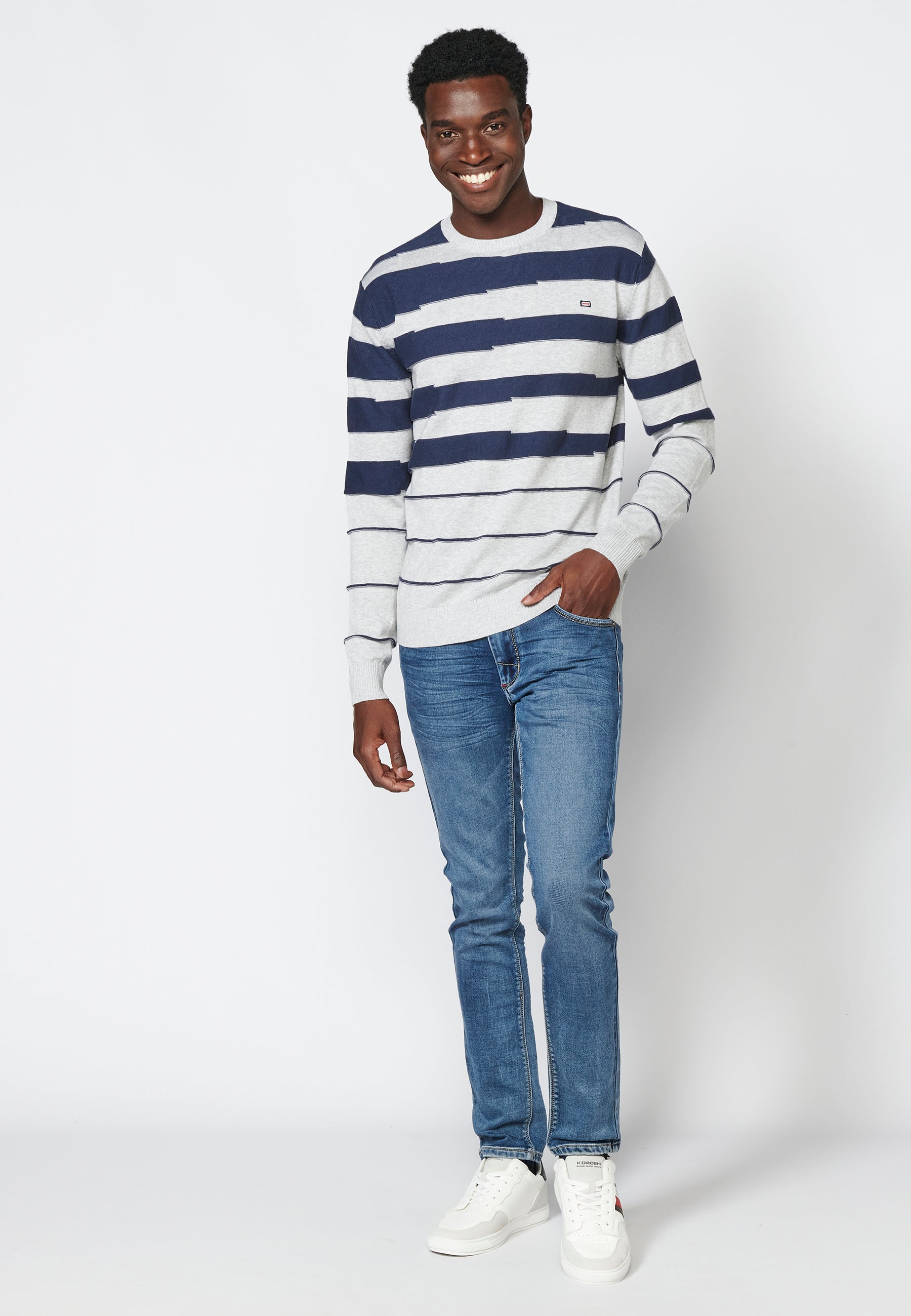 Gestreifter Langarm-Baumwollpullover für Herren