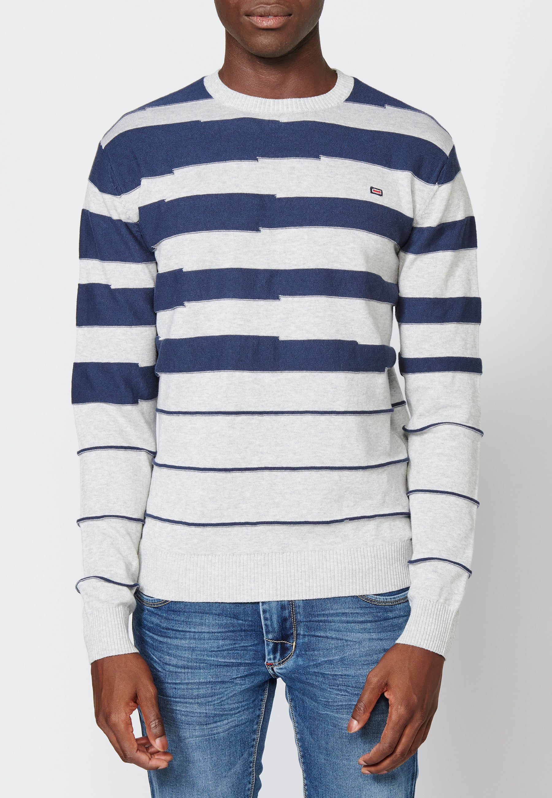Gestreifter Langarm-Baumwollpullover für Herren