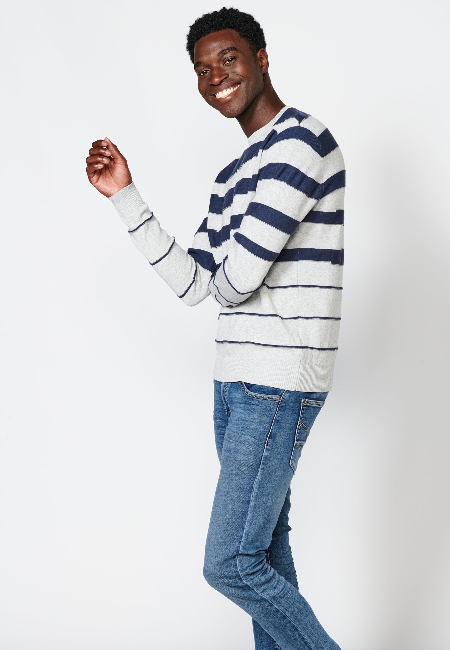 Gestreifter Langarm-Baumwollpullover für Herren