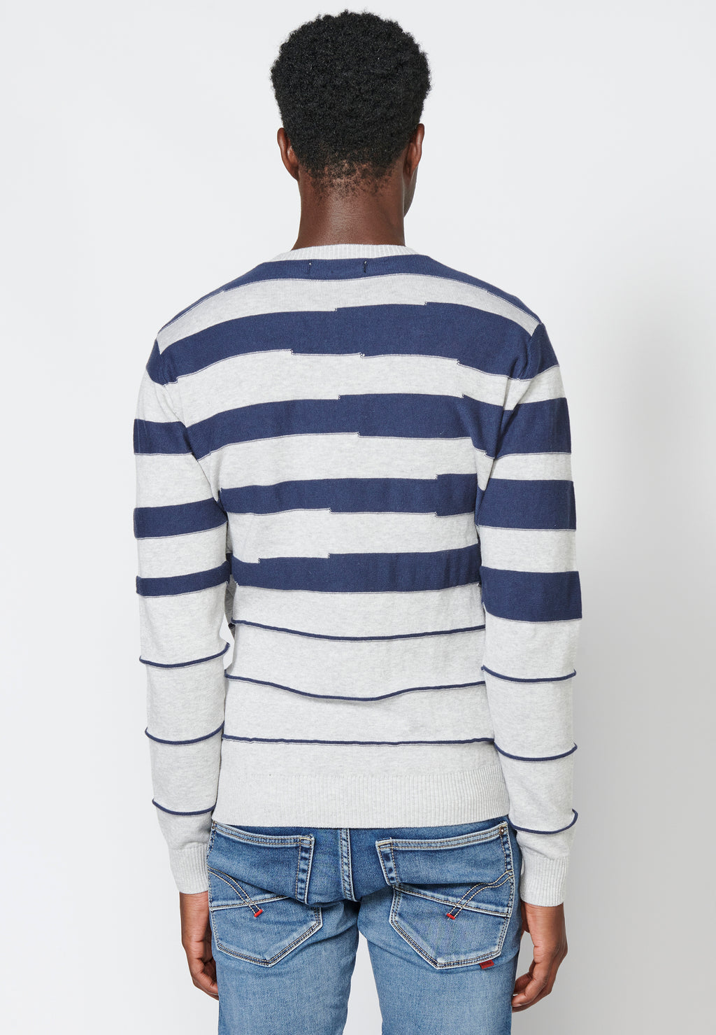 Pull rayé en coton à manches longues pour hommes