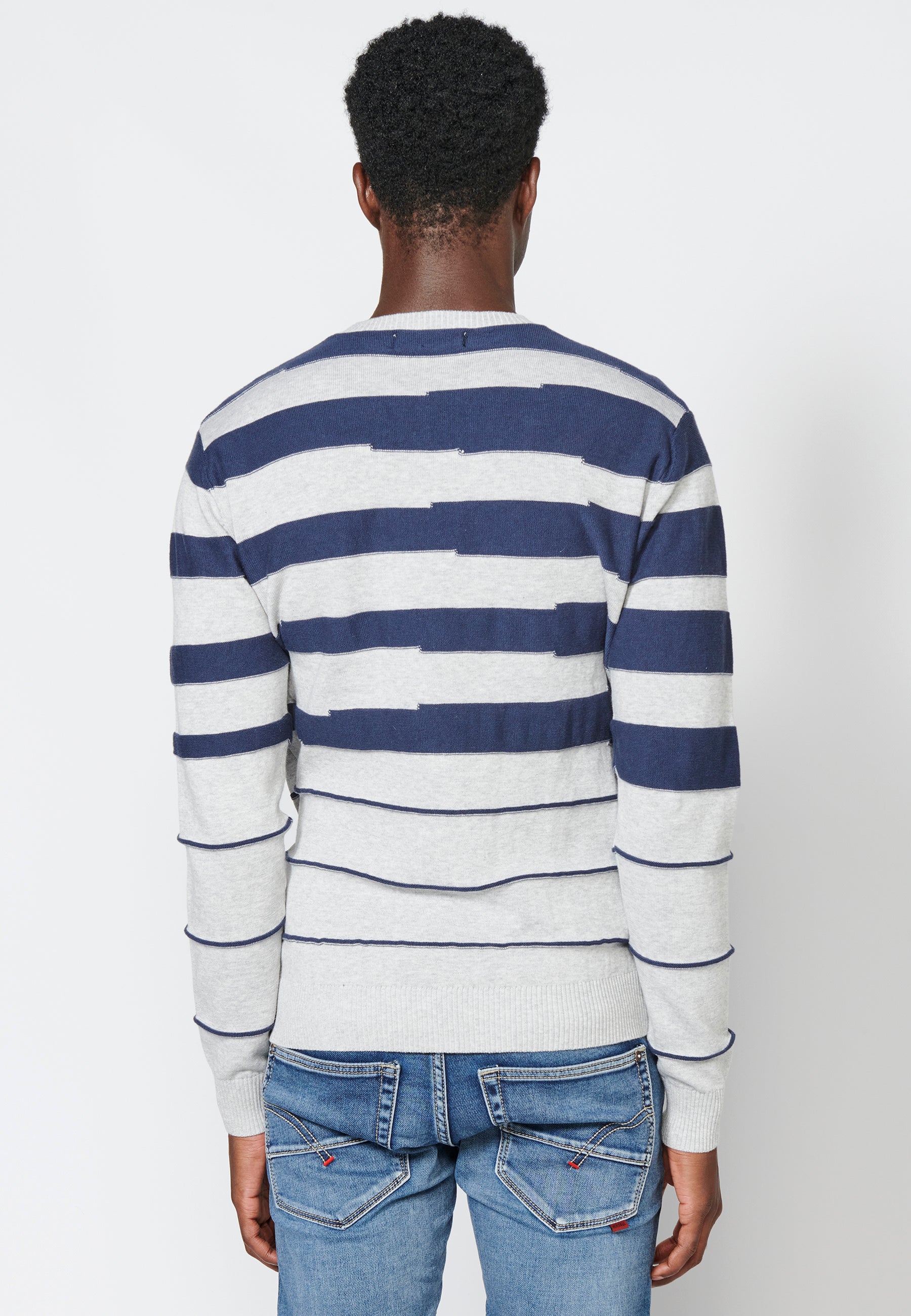 Pull rayé en coton à manches longues pour hommes