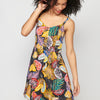 Kurzes Trägerkleid mit V-Ausschnitt und mehrfarbigem Tropenprint für Damen | aktuelle Mode
