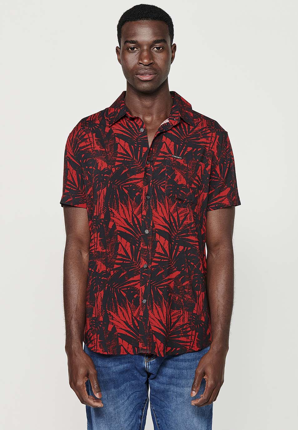 Camisa tropical cuello cubano manga corta hombre roja - Koroshi 2411CC36