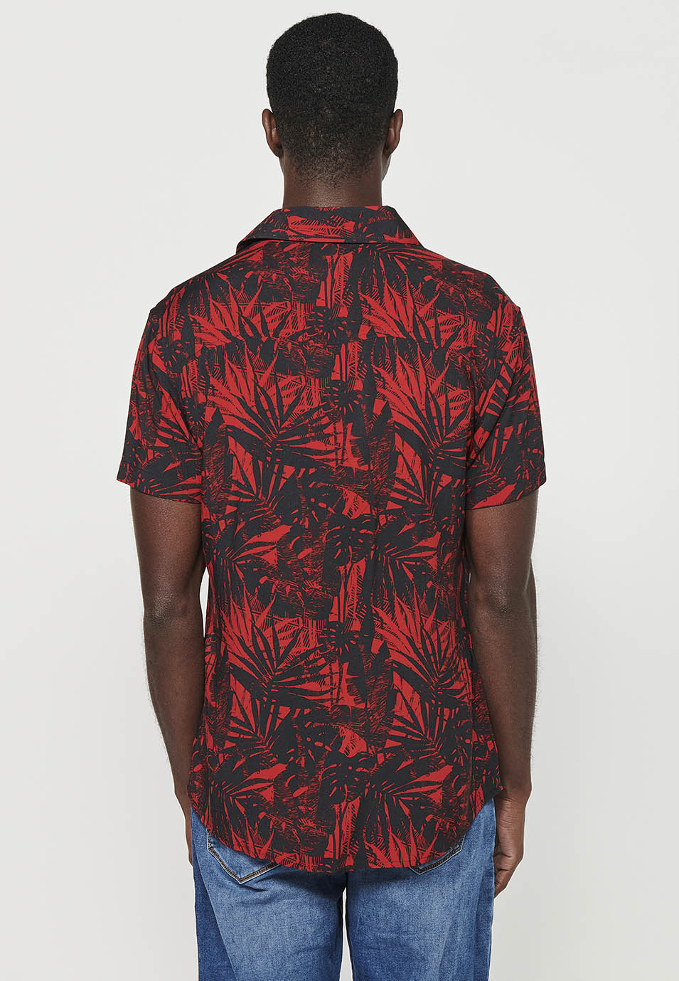 Camisa tropical cuello cubano manga corta hombre roja - Koroshi 2411CC36