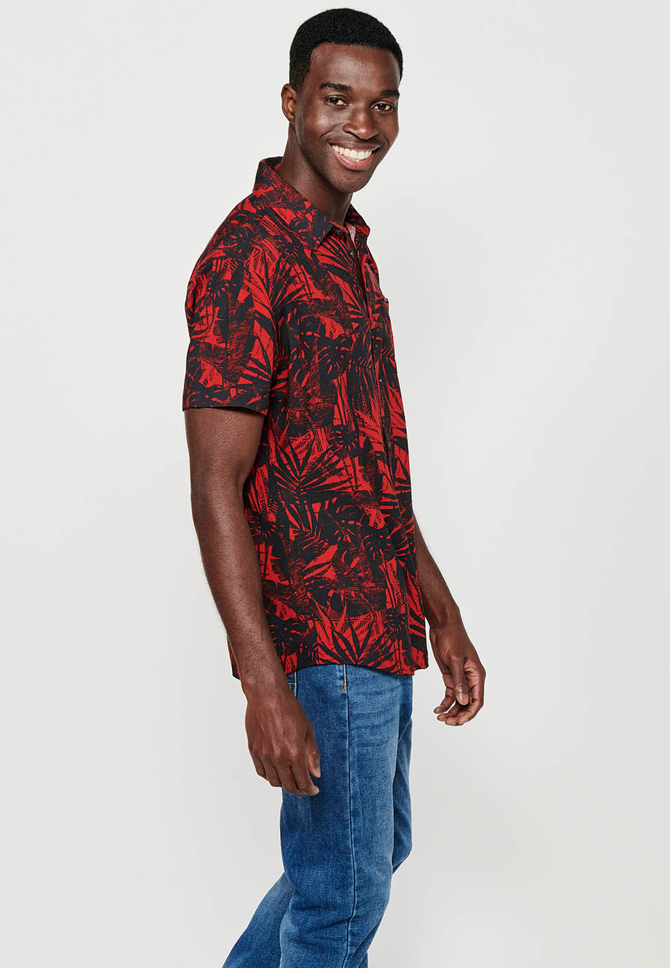 Camisa tropical cuello cubano manga corta hombre roja - Koroshi 2411CC36