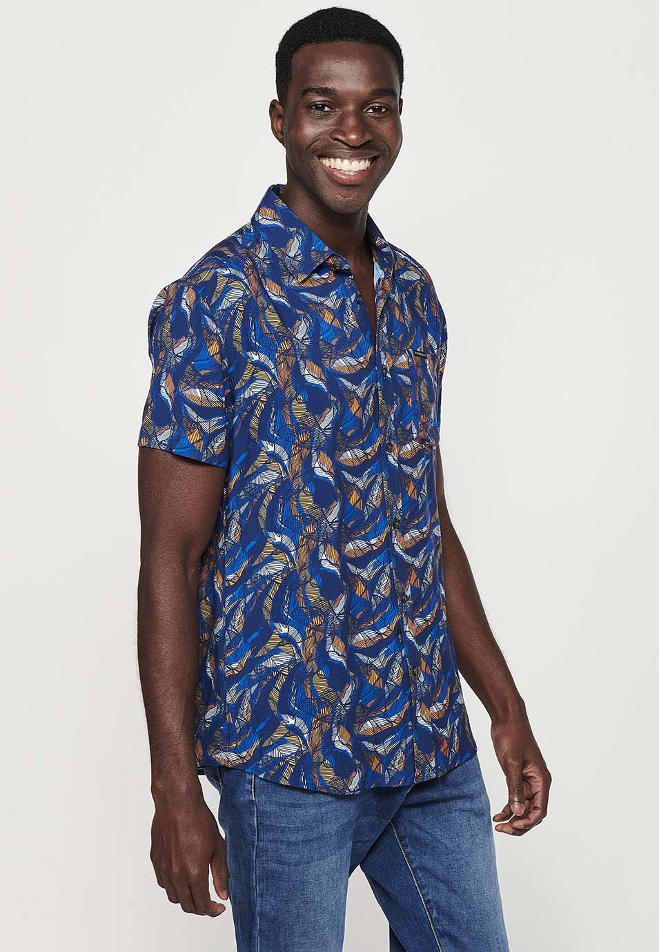 Tropical shirt Cuban collar short sleeve orange man - Koroshi 2411CC36