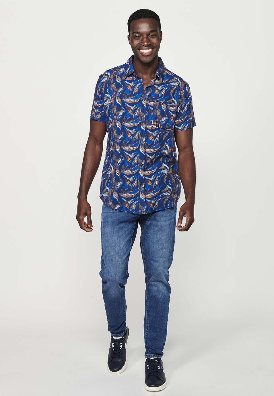 Tropical shirt Cuban collar short sleeve orange man - Koroshi 2411CC36