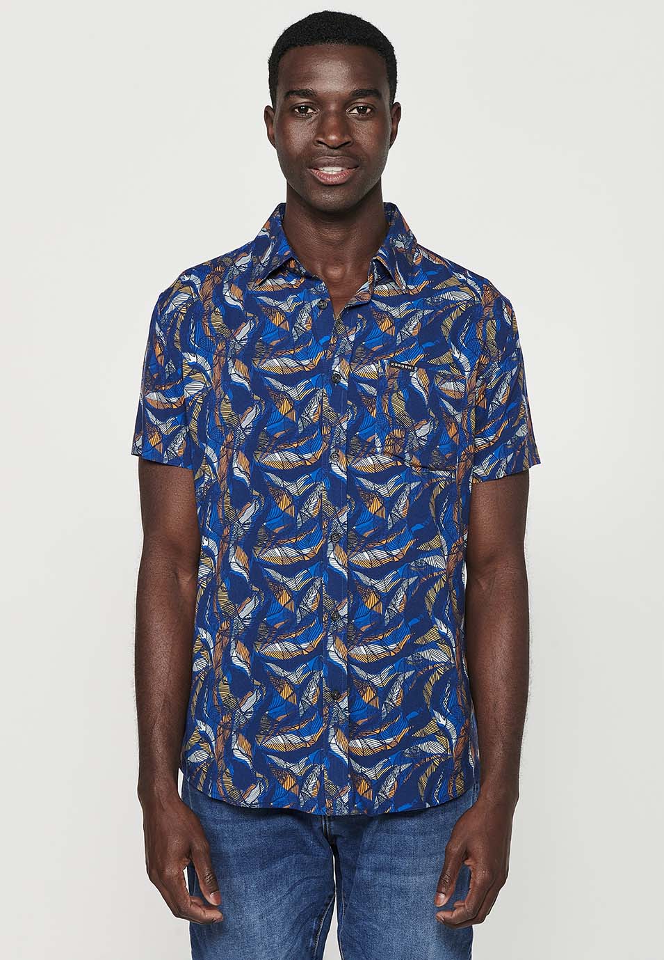 Tropical shirt Cuban collar short sleeve orange man - Koroshi 2411CC36