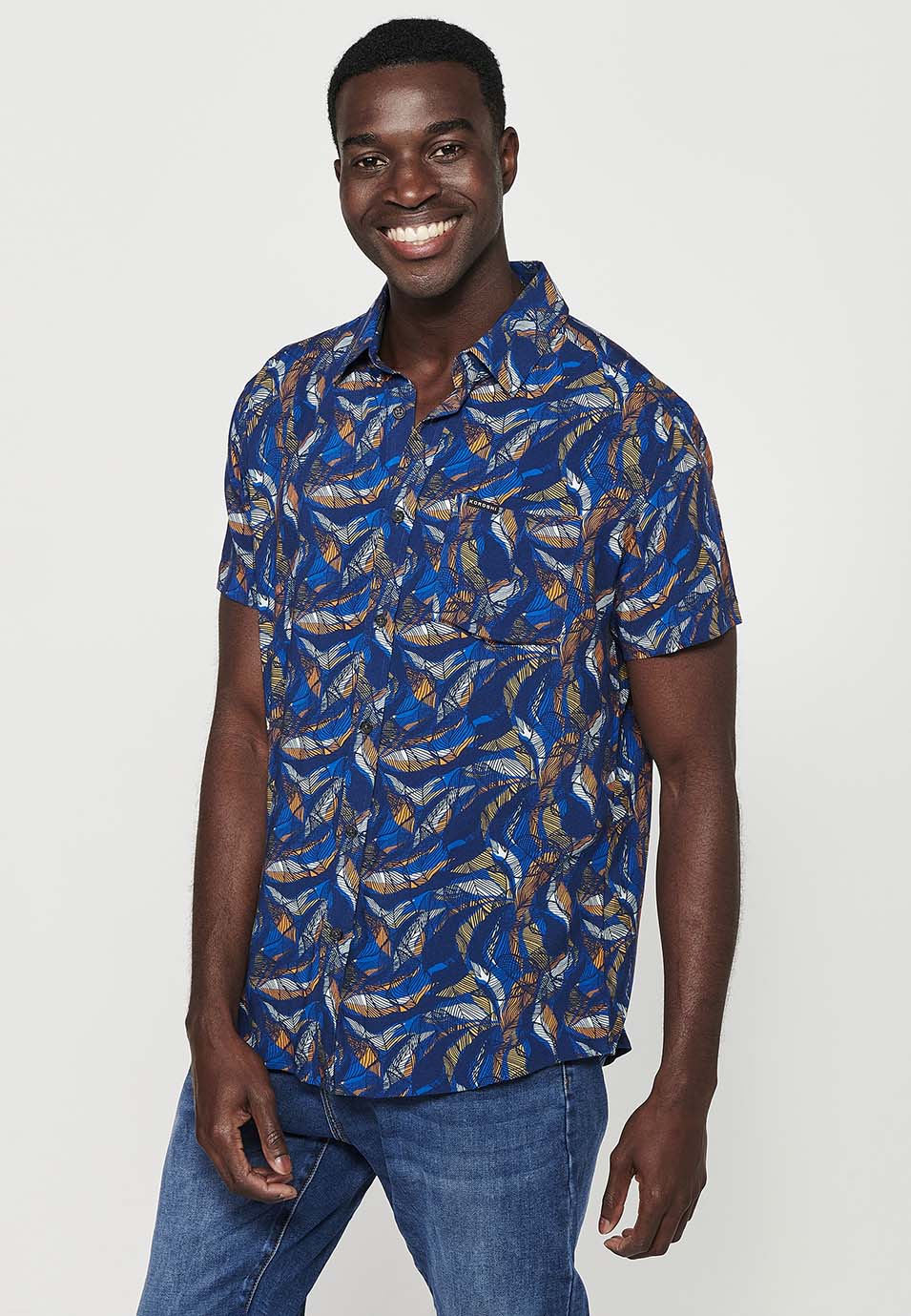 Tropical shirt Cuban collar short sleeve orange man - Koroshi 2411CC36