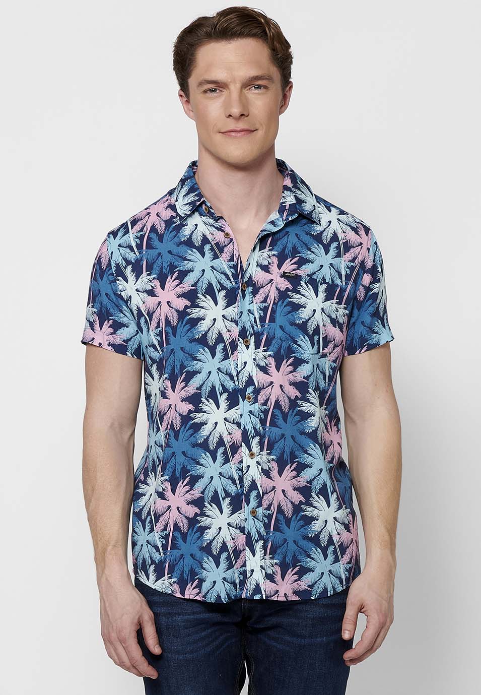 Camisa estampat all-over màniga curta home navy - Koroshi 2411CC37