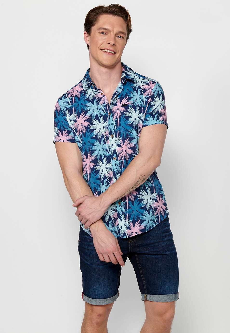 Camisa estampat all-over màniga curta home navy - Koroshi 2411CC37
