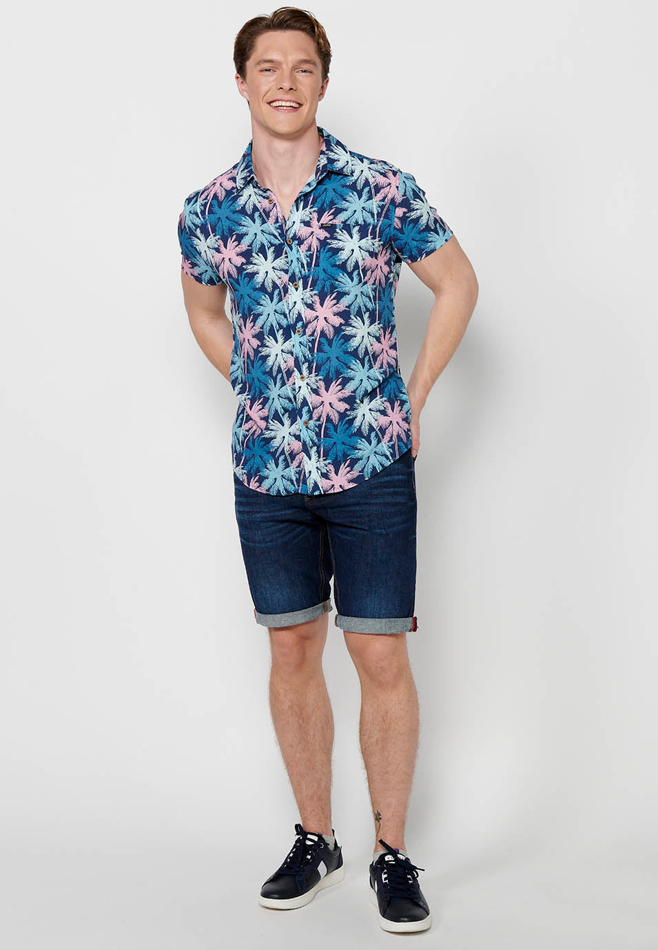 Camisa estampat all-over màniga curta home navy - Koroshi 2411CC37