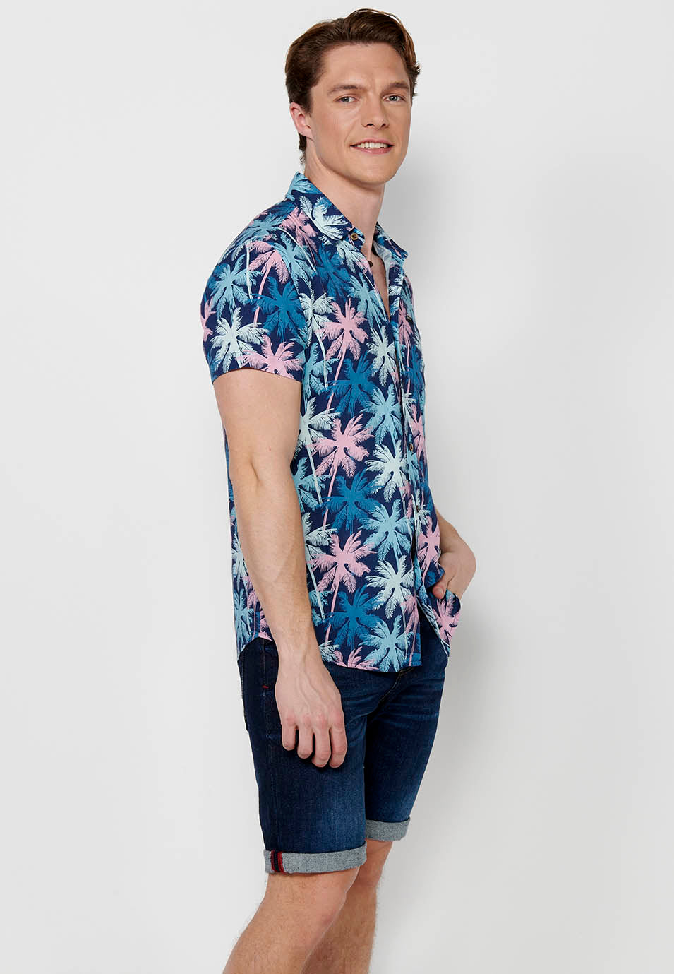 Camisa estampat all-over màniga curta home navy - Koroshi 2411CC37